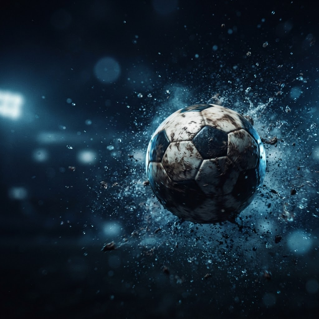 Close-up of a soccer ball mid-kick